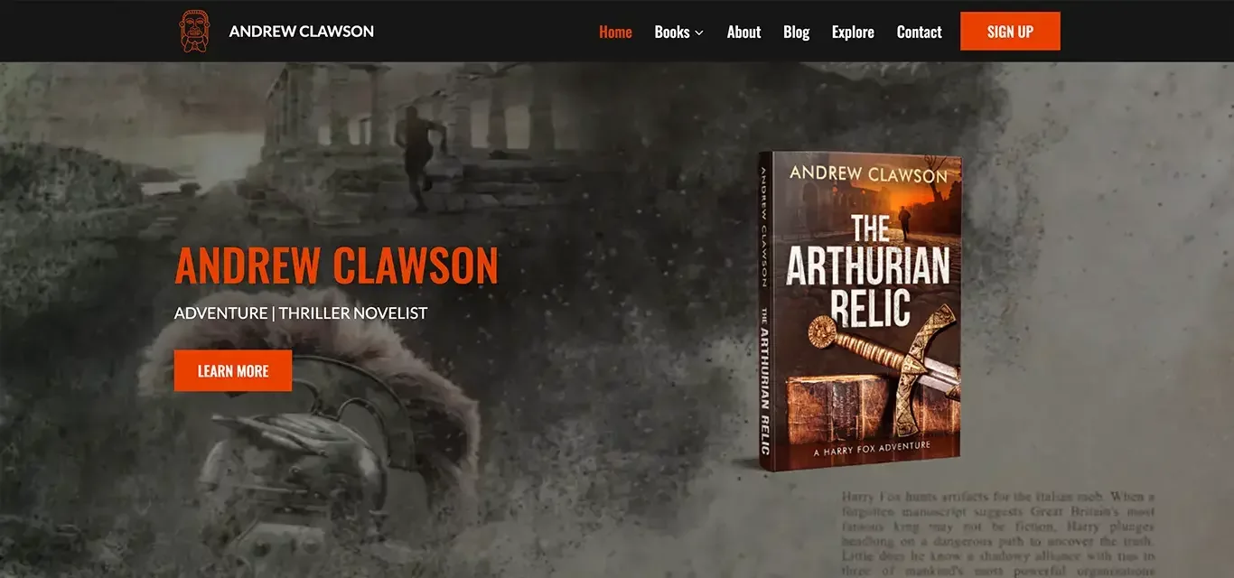 Best Author Website #6 Andrew Clawson